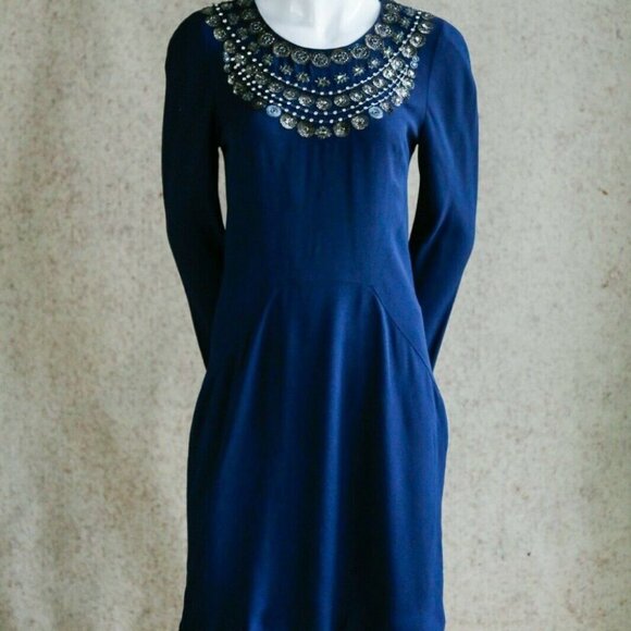 COPY -  Temperley London Navy Blue Embellished Fitted Knee Lenght Cocktail Dres… - Picture 4 of 10